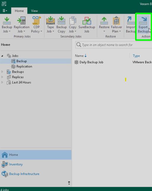 VBR Exporting Backups Funktion