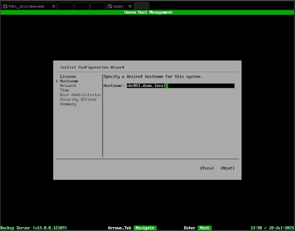 VBR v13 Beta 2 TUI Angabe Hostname