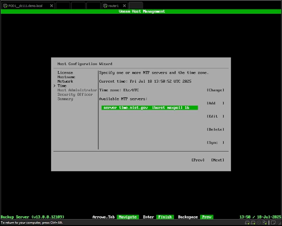 VBR v13 Beta 2 TUI Angabe Time Server