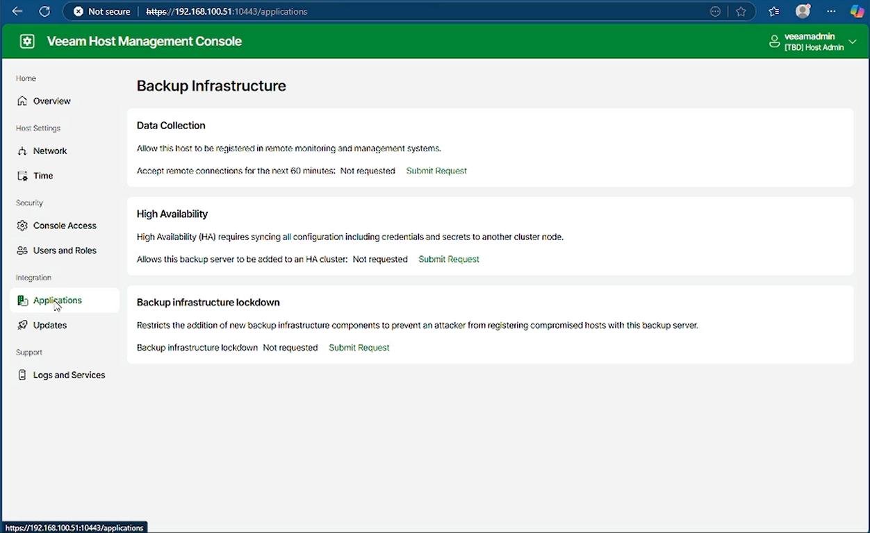 VBR v13 Beta 2 Web-TUI Applications - Remote Monitoring, VBR HA sowie VBR Lockdown