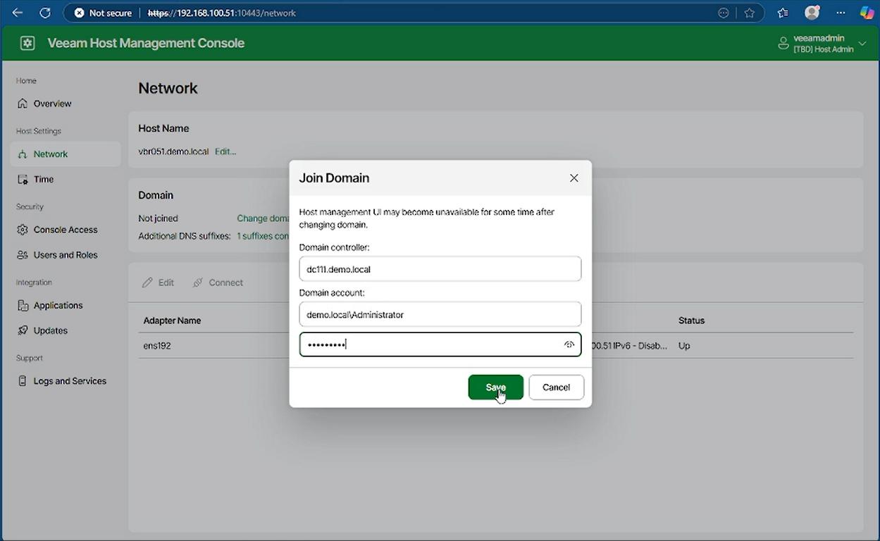 VBR v13 Beta 2 Web-TUI Network Windows Domain Join des VBR